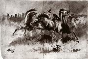 Cary, William Untitled sketch of wild horses Spain oil painting artist
